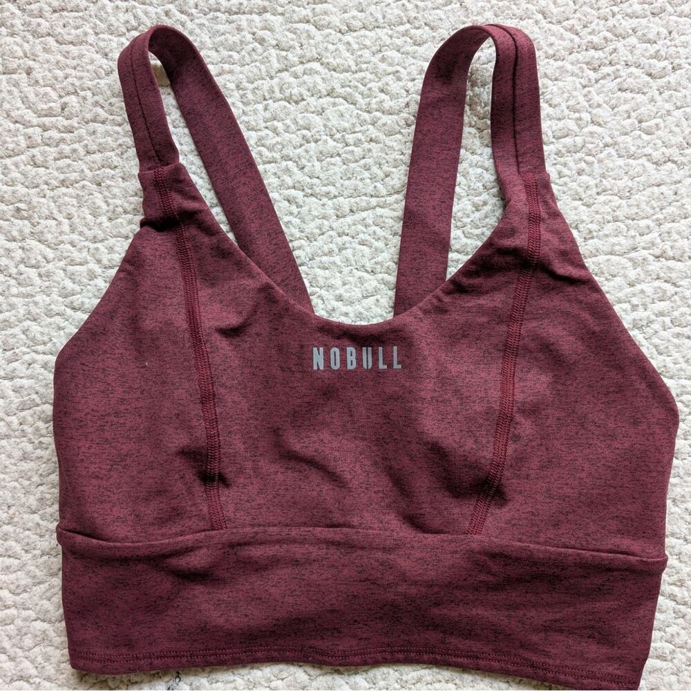 NoBull Project Wide Band Heather Burgundy Yoga Sports Bra Size Small